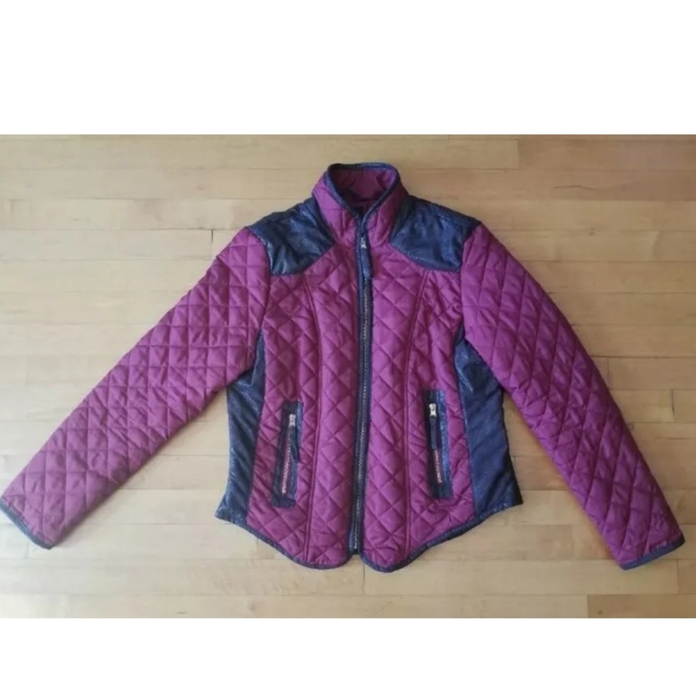 Last Kiss Women's Burgundy Quilted Coat w/ Brown Faux Suede Detail Size Large
